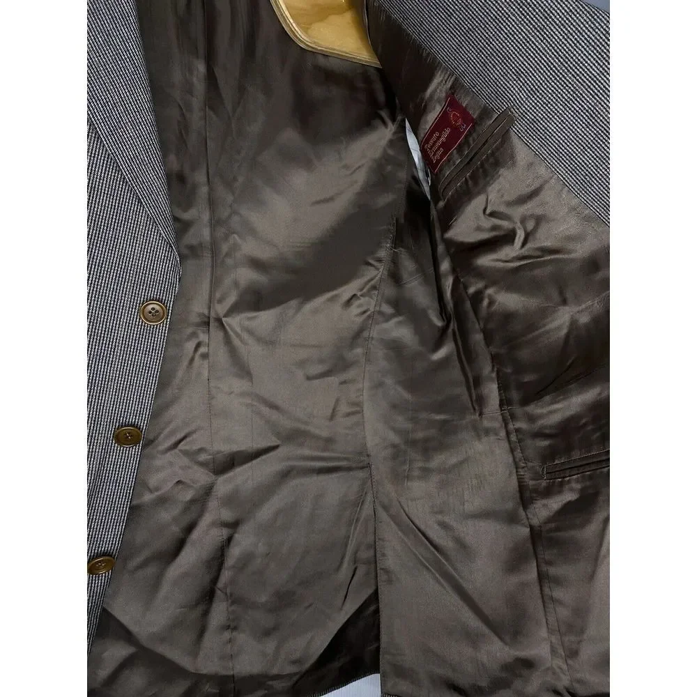 Ermenegildo Zegna Tessuto Mens Wool Three Button Sport Coat Brown White 50‎